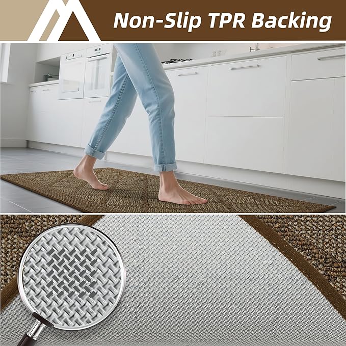 COSY HOMEER Kitchen Rug Non Slip Washable, 20"x48" Absorbent Kitchen Mats for Floor, Runner Rugs for Kitchen Floor, 100% Polypropylene Kitchen Sink Rug (Brown)