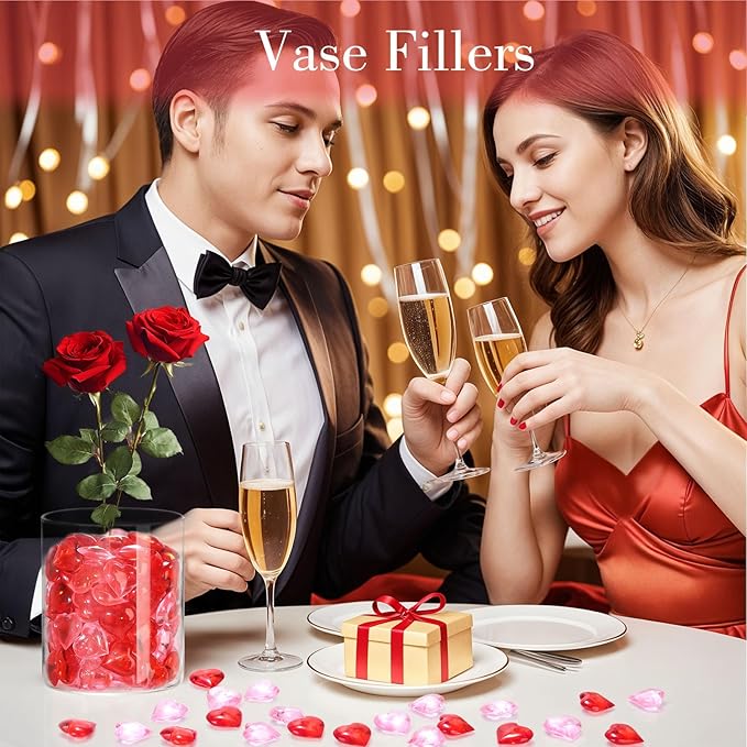 DomeStar 150PCS Heart Vase Fillers, Acrylic Hearts Rhinestones Pink Red Heart Diamonds 20mm for Floating Valentine's Day Table Scatters Wedding Gift Box Party Pearls Decorations