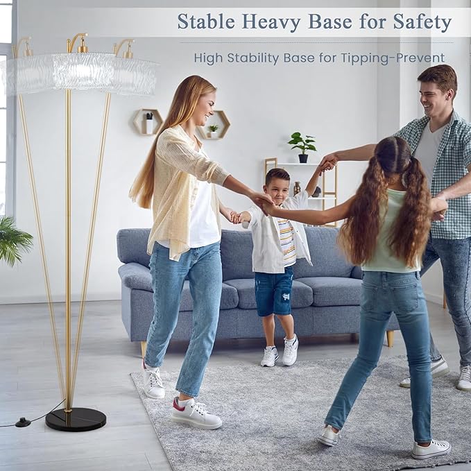 JERANDO Dimmable Glass Floor Lamp for Living Room, Modern Gold Standing Lamp with Remote Control, Vintage Clear Glass Lampshade Tall Lamp for Bedroom Study Room(LED Bulb Included)