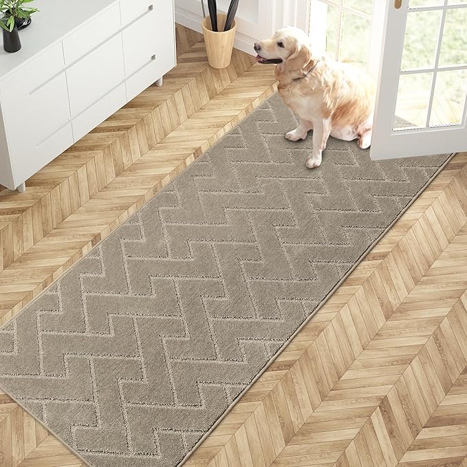 PURRUGS Dirt Trapping Door Mat 32" x 70", Non-Slip Machine Washable Entry Rug, Dog Doormat, Indoor Front Door Mat, Super Absorbent Entryway Rug for Muddy Shoes & Paws, Taupe