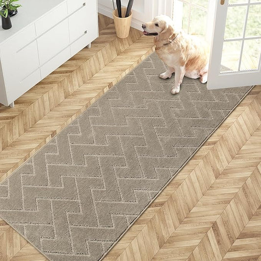 PURRUGS Dirt Trapping Door Mat 32" x 70", Non-Slip Machine Washable Entry Rug, Dog Doormat, Indoor Front Door Mat, Super Absorbent Entryway Rug for Muddy Shoes & Paws, Taupe