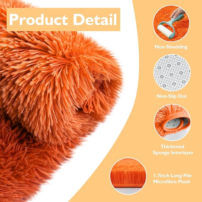 Shag Area Rug for Bedroom 3x5,Orange Fluffy Area Rugs for Living Room,Soft Fuzzy Rug Non-Shedding Indoor Plush Carpet for Kids Bedroom Nursery Dorm Home Decor