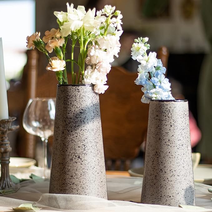 Bdor Ceramic Vase Set of 2, Modern Farmhouse Home Decor, Grey Vase with Polka Dots, Perfect for Dining, Living, Bathroom & Kitchen