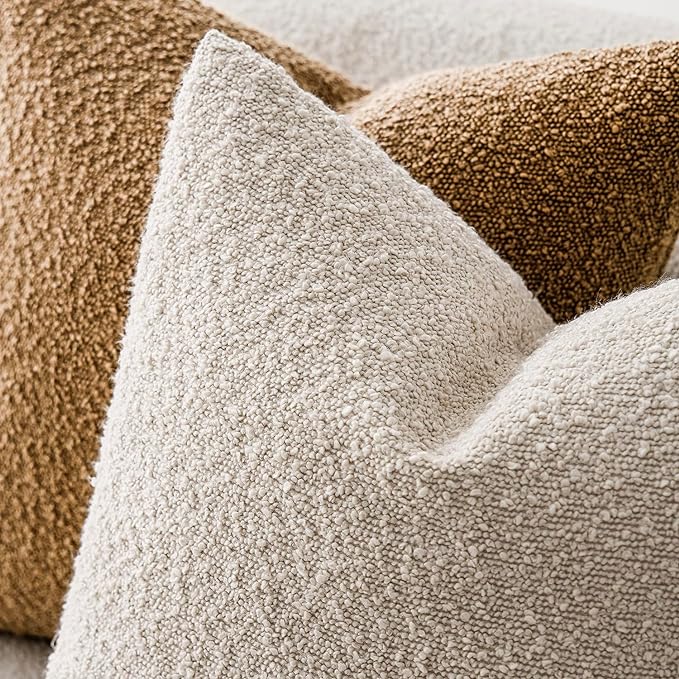 Foindtower Textured Boucle Throw Pillow Covers Accent Solid Pillow Cases Cozy Soft Decorative Couch Cushion Case for Chair Sofa Bedroom Living Room Home Decor, 20 x 20 Inch,Light Beige