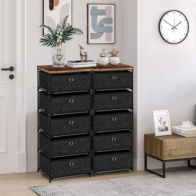 Nightstand with 5 Drawers, Clothes Storage Organizer, Small Fabric Dresser for Bedroom, Closet, Entryway, Hallway, Nursery, Dorm
