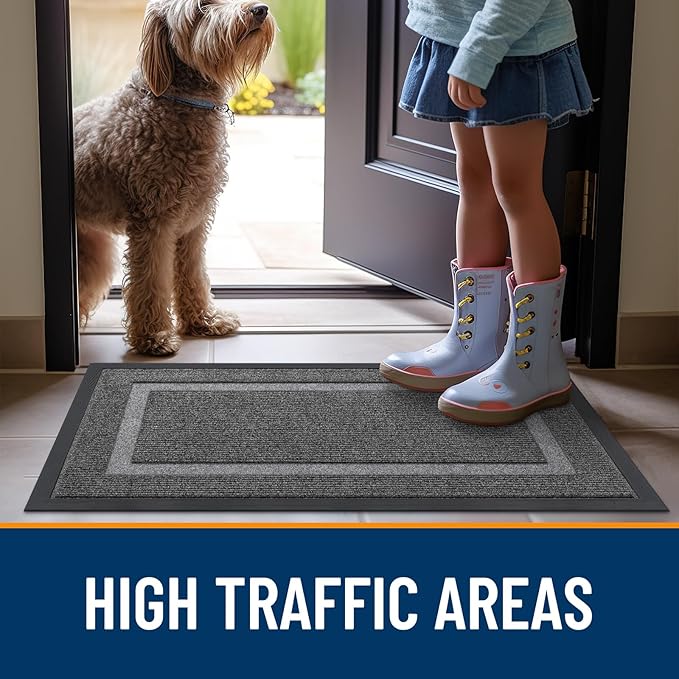 OLANLY Front Door Mat Indoor Outdoor Entrance, Waterproof All-Season, All-Weather Doormat, Sturdy Natural Rubber, Fade Resistant, Low Profile, Easy Clean Patio Porch Entryway Mat, 47x23, Dark Grey
