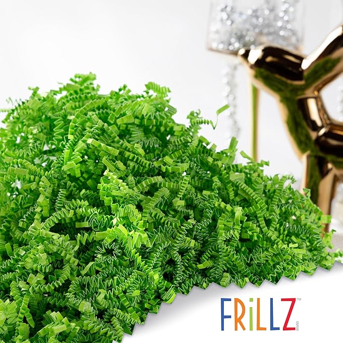FRILLZ Crinkle Cut Paper Shred Filler for Baskets, Gifts, Packing and Protecting your Birthday, Weddings, Anniversary, Easter, and other gifts (2 pound, Lime Green)