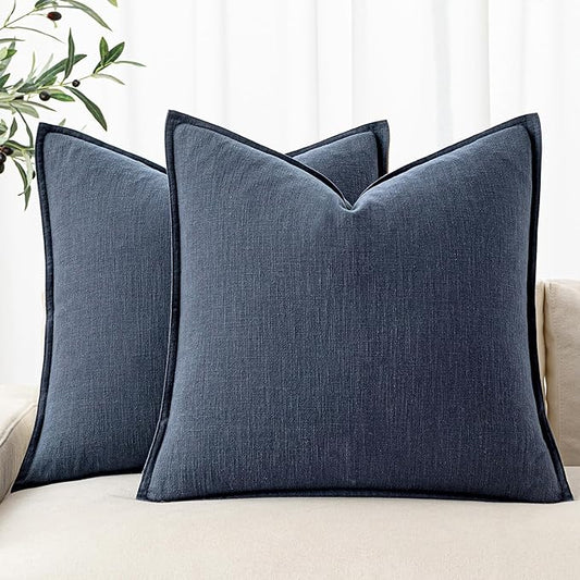 MIULEE Decorative Linen Pillow Covers 20x20 Inch Indigo Blue Boho Farmhouse Neutral Couch Throw Pillows for Bed Pack of 2 Accent Coastal Modern Pillowcase Summer Sofa Livingroom Home Decor