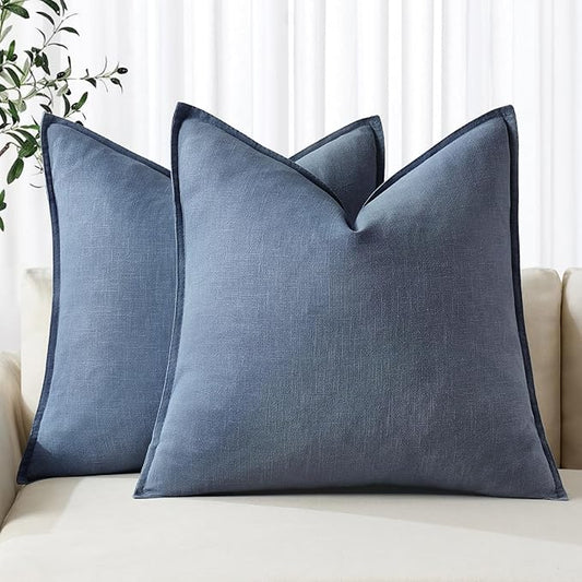 MIULEE Decorative Linen Pillow Covers 26x26 Inch Blue Ashes Boho Farmhouse Neutral Couch Throw Pillows for Bed Pack of 2 Accent Modern Pillowcase Sofa Livingroom Home Decor