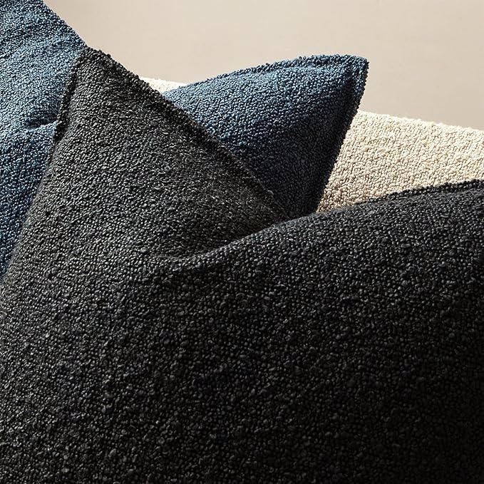 JUSPURBET Black Decorative Pillow Covers 18x18 Set of 2 Throw Pillow Covers for Couch Sofa Bed Cozy Boucle Textured Cushion Covers Cases with Hidden Zipper for Living Room Home Decor