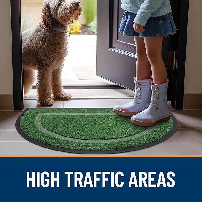 OLANLY Half Circle Door Mat Indoor Outdoor Entrance Welcome, Waterproof All-Season, All-Weather Doormat, Sturdy Natural Rubber, Low Profile, Easy Clean Patio Porch Entryway Mat, 33x21, Green