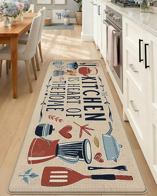 DEXI Kitchen Mats for Floor, 23x59, Cushioned Standing Mat Anti Fatigue, Wide Waterproof Comfort Farmhouse Padded for Laundry Room Office, Beige
