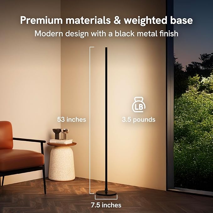 Aura RGBICW Floor Lamp, Ambient Lighting LED Corner Light App & Voice Control with Music Sync 1000 Lumen 4-Billion Colors, 90+ CRI, Preset & Custom Colors & Scenes, Modern Floor Lamps for Living Room