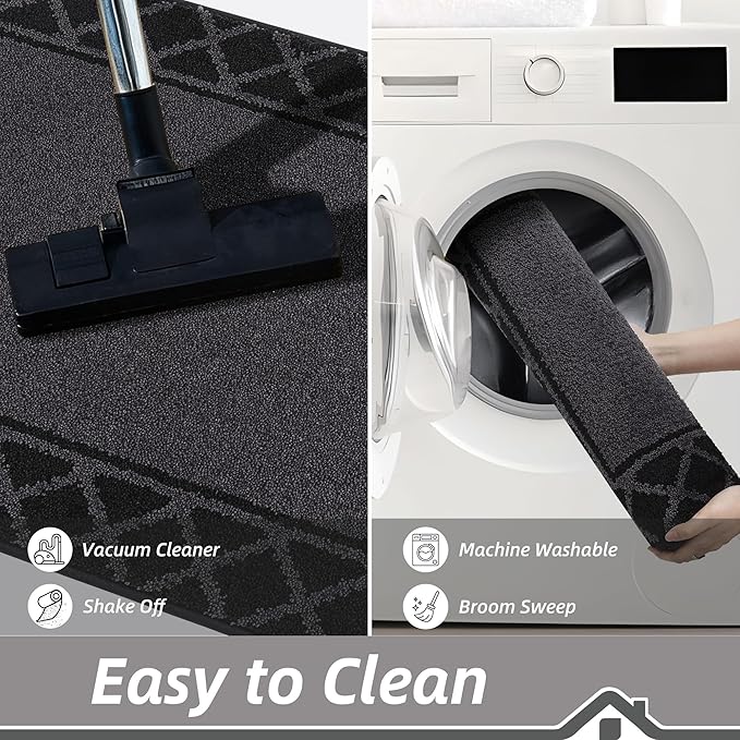 BEQHAUSE Door Mat Dirt Trapper Non Slip Entryway Rugs Absorbent Welcome Mat Low Profile Washable Front Door Mat for Muddy Paws,Entrance,Hallway, 24" x 36",Black