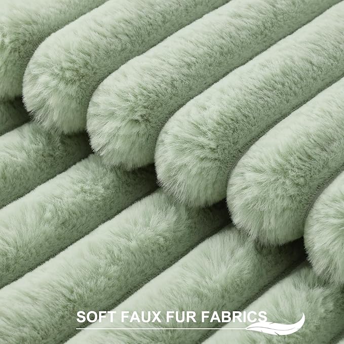 Pallene Faux Fur Plush Throw Pillow Covers 18x18 Set of 2, Luxury Soft Fluffy Striped Decorative Pillow Covers for Sofa, Couch, Living Room, Sage Green