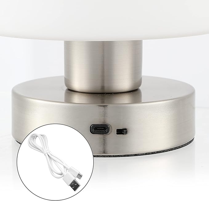JONATHAN Y JYL7113B Zoe 5.75" Modern Minimalist Iron Rechargeable Integrated LED Table Lamp Contemporary Bedside Desk Nightstand Lamp for Bedroom Living Room Office, Nickel/White