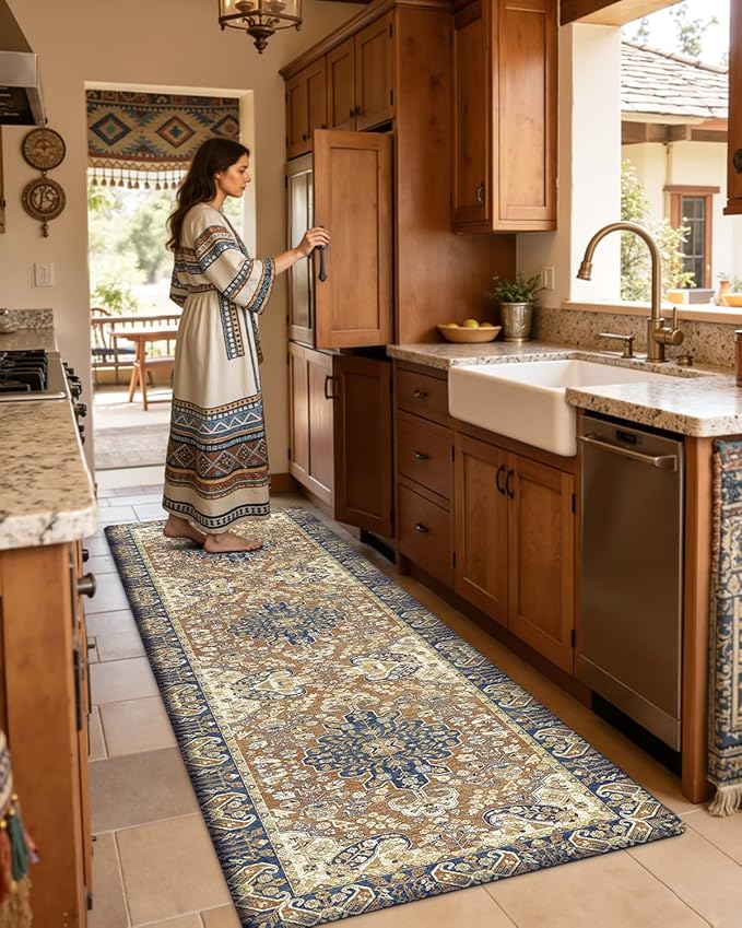 DEXI Kitchen Mats for Floor Cushioned, 23x35+23x59 Extra Large Runner Rug Non Slip, Waterproof Soft Comfort Standing Padded Anti Fatigue Decorative Set of 2, Brown Beige