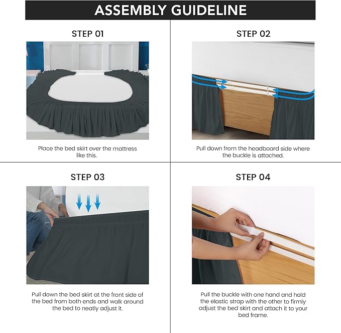 Utopia Bedding King Elastic Bed Ruffle - Easy Wrap Around Ruffle - Microfiber Bed Skirt with Adjustable Elastic Belt 16 Inch Tailored Drop - Hotel Quality Bedskirt, Fade Resistant (King, Grey)
