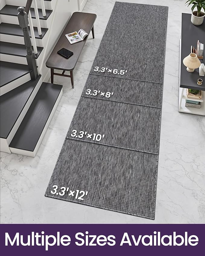 DEXI Hallway Runner Rug 3.3x8, Woven Braided Farmhouse Runner Carpet Indoor, Absorbent Thin Long Entryway Runners for Kitchen, Laundry Room, Patio Entrance, Dark Grey