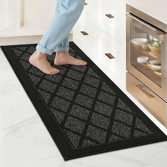 COSY HOMEER Kitchen Rug Non Slip Washable, 20"x48" Absorbent Kitchen Mats for Floor, Runner Rugs for Kitchen Floor, 100% Polypropylene Kitchen Sink Rug (Black)