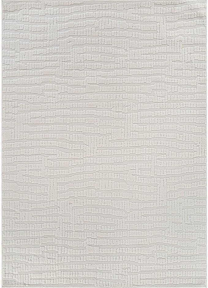 Luul Home Modern Micro Loop Indoor Area Rugs for Living Room Bedroom Kitchen Geometric Pebble White 4x6 Luxury Durable Low and High Pile Non-Shedding Stain Resistant Soft Area Carpet 4 x 6