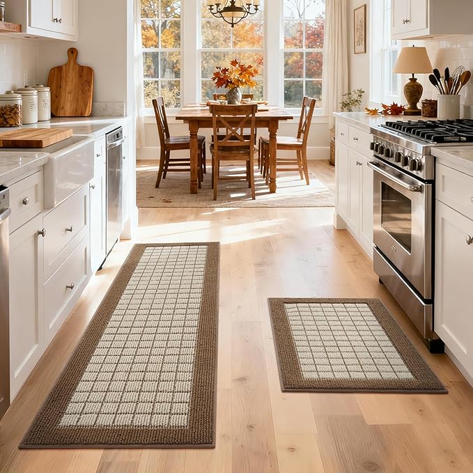 Kitchen Mats for Floor 17"x30", Non-Slip Washable Kitchen Rugs, Absorbent and Stain Resistant Kitchen Rug, Durable Comfortable Rugs for Kitchen, Hallway, Laundry & Sink, Brown
