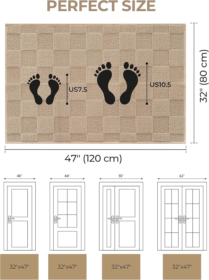 GRANNY SAYS Front Door Mat Outside Entrance, Door Mats for Entryway, Welcome Matt Non-Slip, Large Front Porch Mat Low Profile Resist Dirt, 48"x32", Khaki Check
