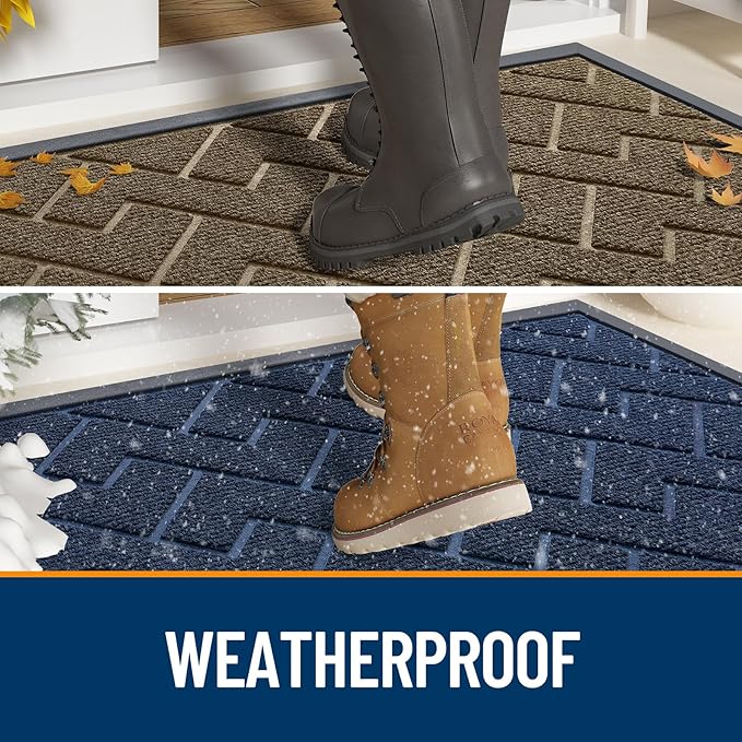 OLANLY Front Door Mat Indoor Outdoor Entrance, Waterproof All-Season, All-Weather Doormat, Sturdy Natural Rubber, Low Profile, Easy Clean Patio Porch Entryway Mat, Herringbone Brick (Green, 71x23)