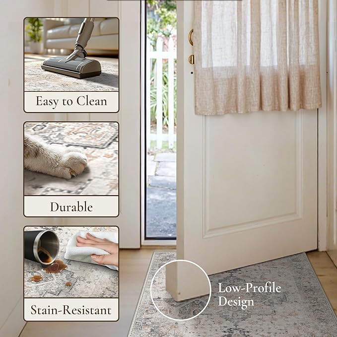 GENIMO Runner Rug 2'6"x5 Machine Washable Non Slip Vintage Hallway Runner Rug, Low Pile Lightweight Rugs for Indoor Entryway, Hallway, Kitchen and Corridor, Light Taupe Brown