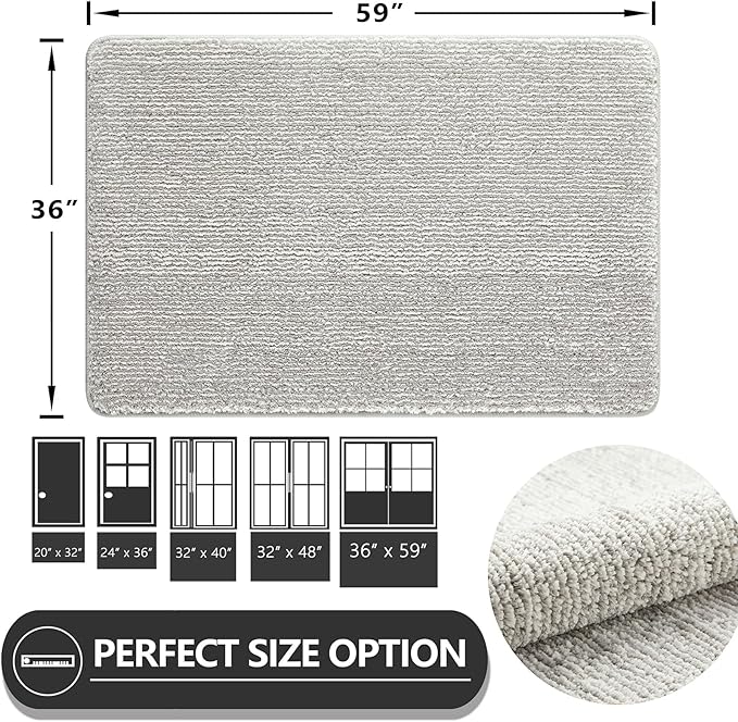 REFETONE Indoor Doormat, Front Door Mat 36"x60" Absorbent Rubber Backing Non Slip Back Door Mats, Washable Low-Profile Inside Floor Mat Door Rugs for Entryway, Resist Dirt Mud Mat for Dogs, Grey