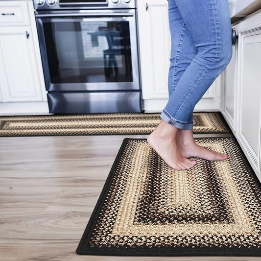 Black Mist Black Braided Rug 2' x 3' Rectangle - Indoor & Outdoor - Rustic Country Decor for Bathroom, Entryway, Everywhere