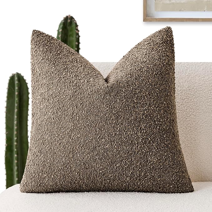 Foindtower Decorative Textured Boucle Throw Pillow Covers Accent Solid Pillow Cases Neutral Soft Cozy Couch Cushion Case for Chair Sofa Bedroom Living Room Home Decor 22x22 Inch,1PC,Light Brown