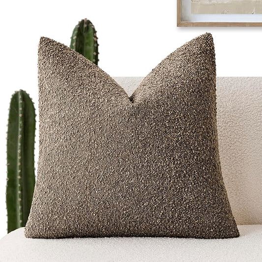 Foindtower Decorative Textured Boucle Throw Pillow Covers Accent Solid Pillow Cases Neutral Soft Cozy Couch Cushion Case for Chair Sofa Bedroom Living Room Home Decor 26x26 Inch,1PC,Light Brown