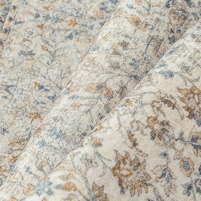 PureCozy Beige Area Rug 8x10 Living Room Machine Washable Vintage Carpet Non Slip Indoor Retro Traditional Accent Throw Large Rug for Office Bedroom Dining Room Playroom