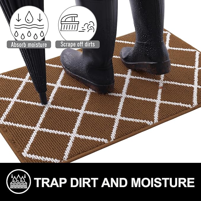 Finchitty Indoor Door Mat, Dirt Resistant and Absorbent, Low-Profile, Non-Slip, Washable Inside Floor Mats for Front Door, Back, and Entrance, 36" x 24", Coffee