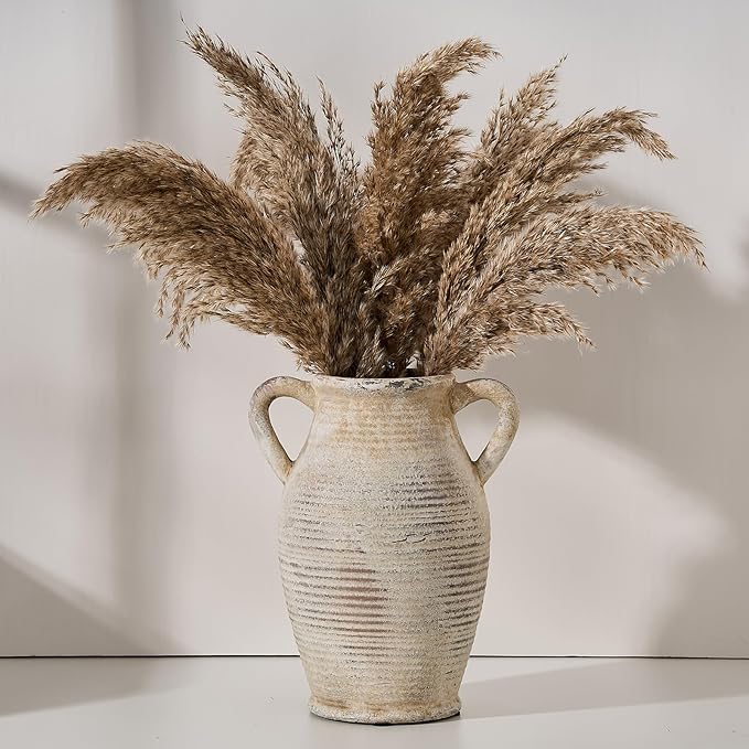 Emotionally Grounded Vase, Vaseking Large Ceramic Rustic Vase with 2 Handles, 9.8 inch Minimalist Decorative Farmhouse Tall Vases for Home Decor, Living Room, Enterway, Table Decoration, Gray