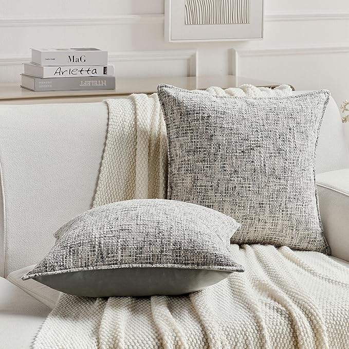 FUTEI Black Decorative Throw Pillow Covers 16x16 Inch Set of 2,Soft Chenille Tweed Textured Cushion Case,Modern Home Decor for Couch Bed Living Room