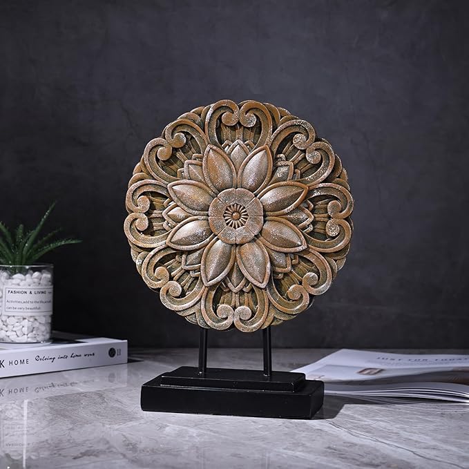 Wood-Colored Circular Petal Sculpture for Cabinet top Decoration, Modern Living Room Coffee Table Decoration, Office Bookshelves, Dining Table Centers, entryway entrances, and Coffee Table Tops.