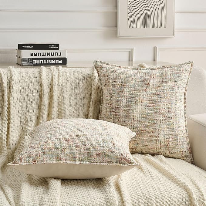 FUTEI Colorful Decorative Throw Pillow Covers 16x16 Inch Set of 2,Soft Chenille Tweed Textured Cushion Case,Modern Home Decor for Couch Bed Living Room