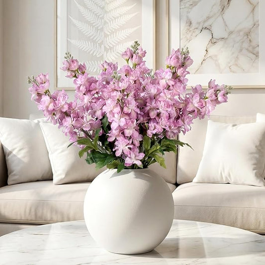 Fake Flowers 23.6” Delphinium Artificial Flowers 8Pcs Silk Flowers with Stems Long Stem Artificial Flowers for Tall Vase Faux Flowers for Indoor Home Decoration Wedding Decoration Centerpiece (Purple)