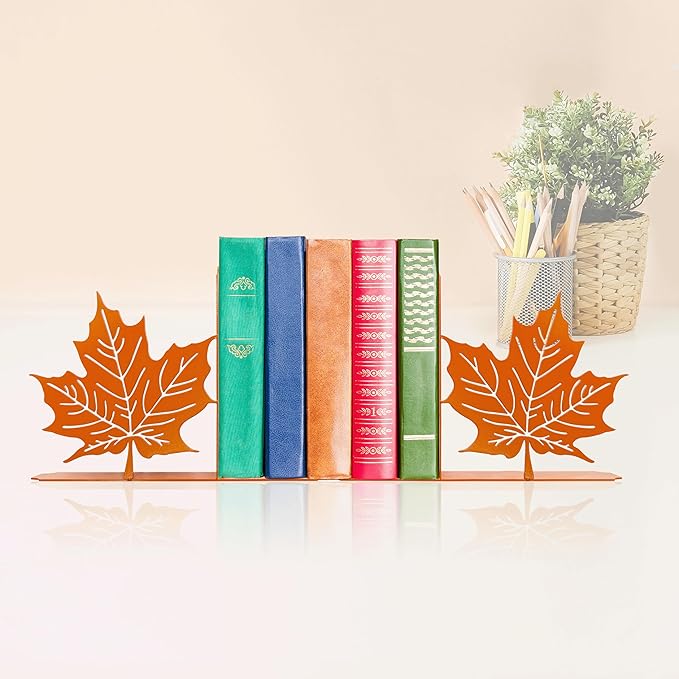 Maple Leaf Decor Bookends Leaves Decor for Fall Cute and Unique Novelty Book Ends for Kids Flower and Plant Room Decor(Orange Yellowk)