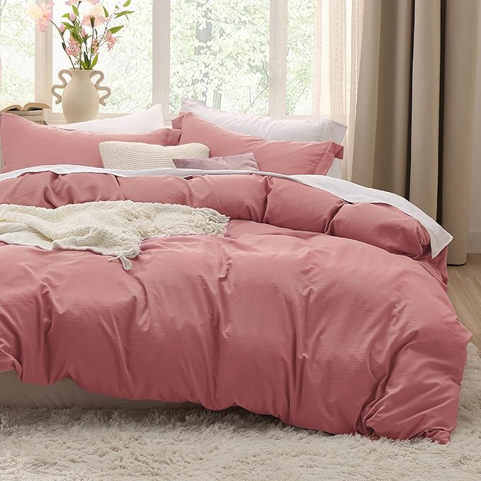 Bedsure Pink Clay Duvet Cover King Size - 3 Pieces Prewashed Cotton-Like Extra Soft Bedding Set, Includes 1 Duvet Cover 104x90 Inches with Zipper Closure & 2 Pillow Shams, Comforter Not Included