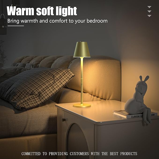 4-Pack Cordless Table Lamps - 5000mAh Rechargeable Battery Operated Desk Lamp, 3-Level Dimmable LED Night Light for Bedroom, Dining, Restaurant - Metal Design (Champagne Gold 4Pack)