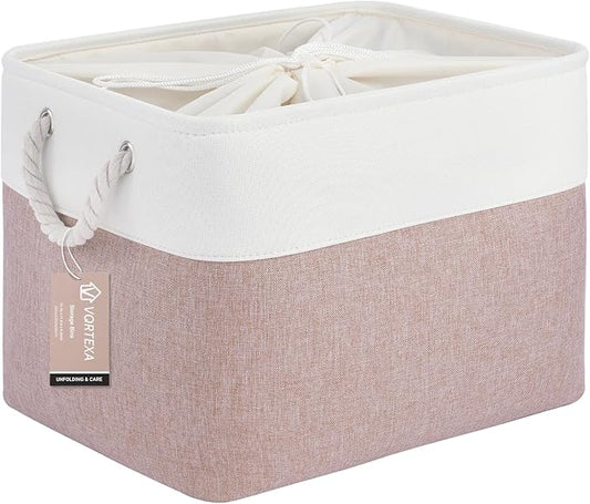 Large Storage Baskets- 16x12x12 inch Storage Bins for Shelves and Closet Organizing, Foldable Fabric Bin for Home Organization Clothes and Laundry (1-Pack, White&Pink)