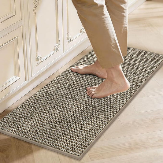 JSEI Kitchen Rugs, 17''x30'' Non-Slip Kitchen Mats for Floor, Machine Washable Absorbent and Stain Resistant Kitchen Runner, Carpet Mats with TPR Backing for Kitchen, Beige