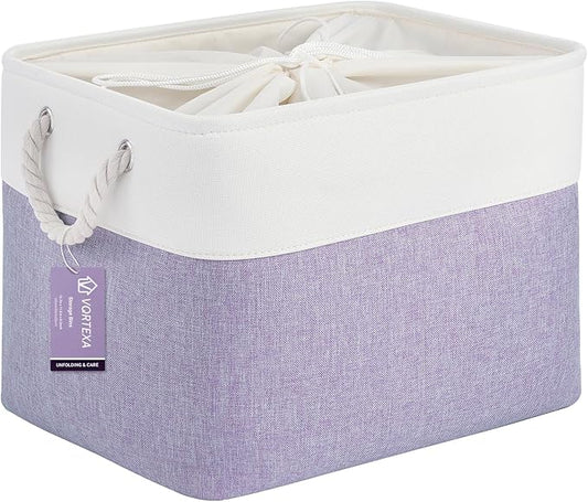 Large Storage Baskets- 16x12x12 inch Storage Bins for Shelves and Closet Organizing, Foldable Fabric Bin for Home Organization Clothes and Laundry (1-Pack, White&Purple)