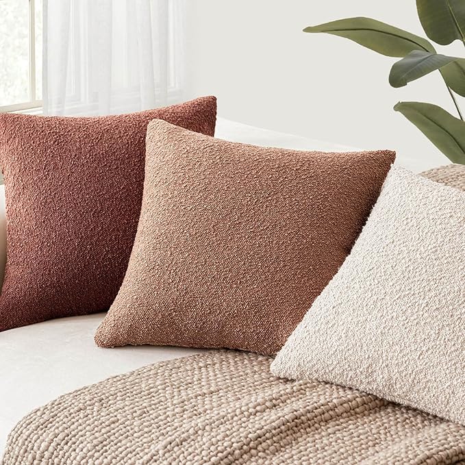 Foindtower Decorative Textured Boucle Throw Pillow Covers Accent Solid Pillow Cases Neutral Soft Cozy Couch Cushion Case for Chair Sofa Bedroom Living Room Home Decor 18x18 Inch,1PC,Dusty Orange Hazel