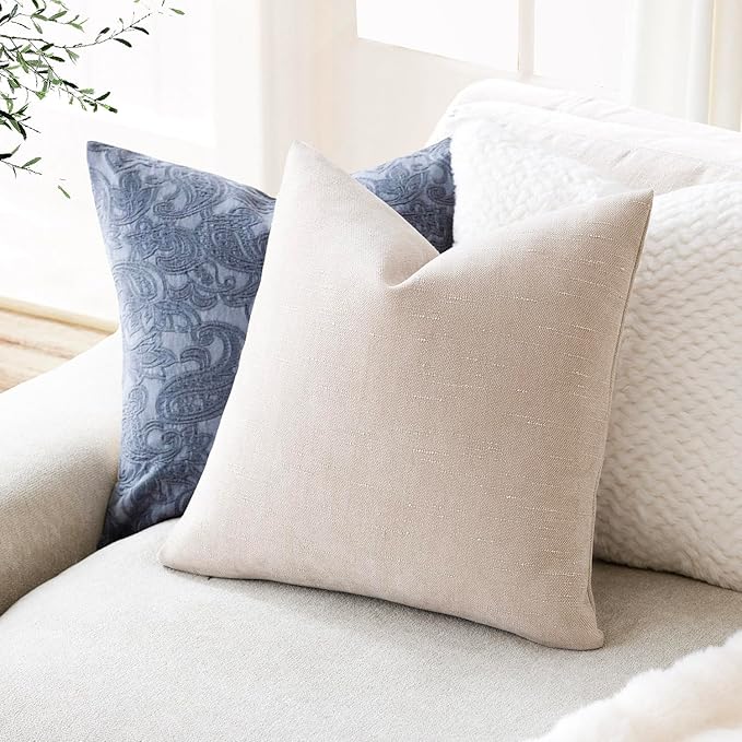 Foindtower Pack of 2 Soft Textured Throw Decorative Pillow Covers Lumbar Accent Solid Cushion Cover Cozy Neutral Farmhouse Pillow Case for Couch Sofa Bedroom Living Room 12x24 Inch, Light Beige