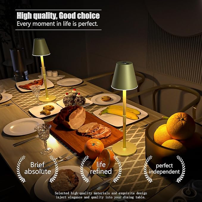 4-Pack Cordless Table Lamps - 5000mAh Rechargeable Battery Operated Desk Lamp, 3-Level Dimmable LED Night Light for Bedroom, Dining, Restaurant - Metal Design (Champagne Gold 4Pack)
