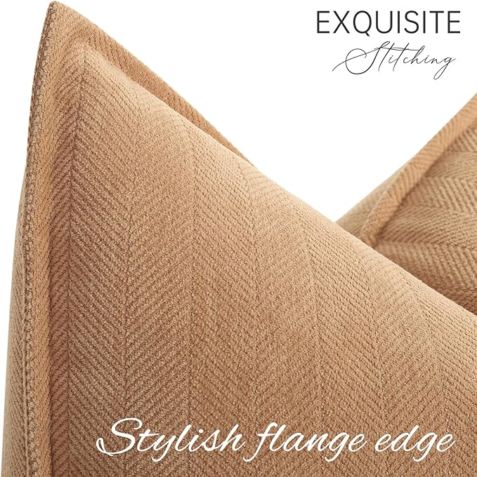 ZWJD Camel Pillow Covers 12x20 Set of 2 Chenille Throw Pillow Covers with Elegant Design Soft and Luxurious Decorative Throw Pillows for Couch, Bed, and Home Decor